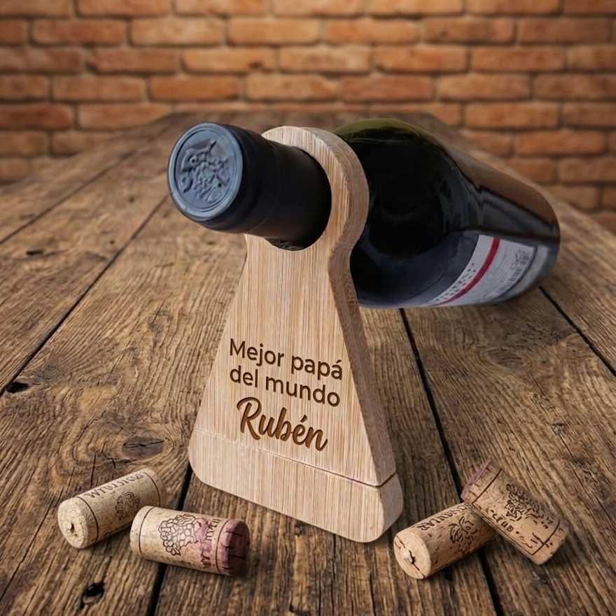 Sacacorchos y soporte para vino