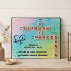 Cuadro familia con nombres entrelazados arco iris