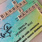 Cuadro familia con nombres entrelazados arco iris