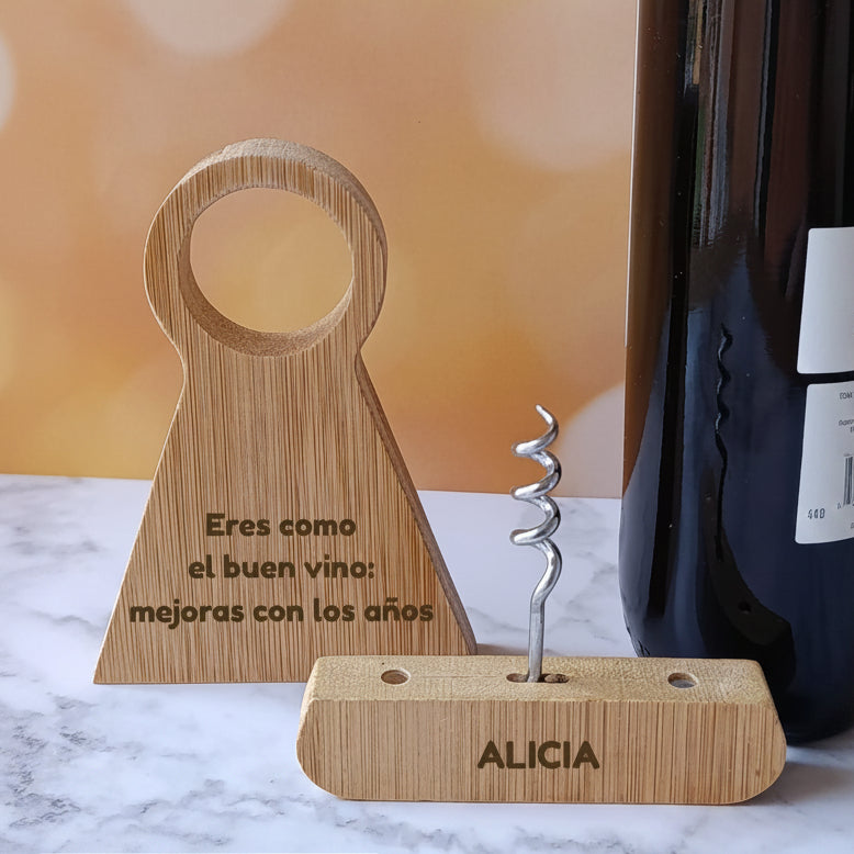 Sacacorchos y soporte para vino