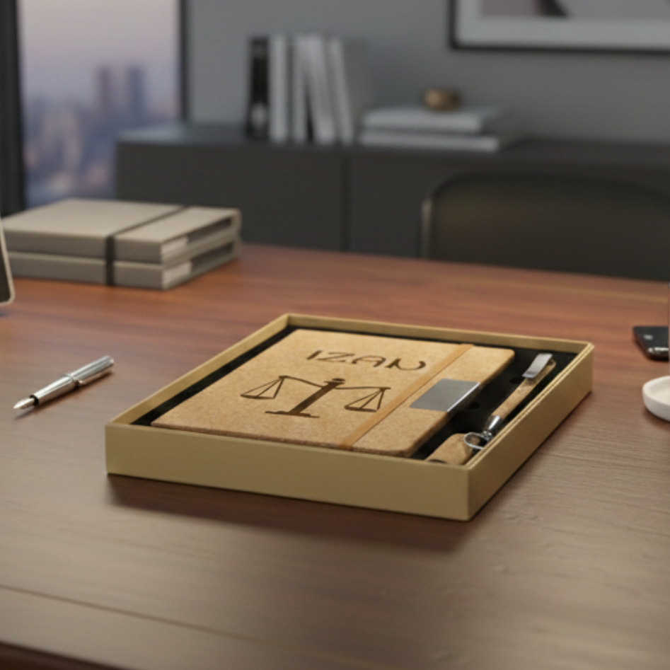 Set cuaderno+boli+USB corcho vino